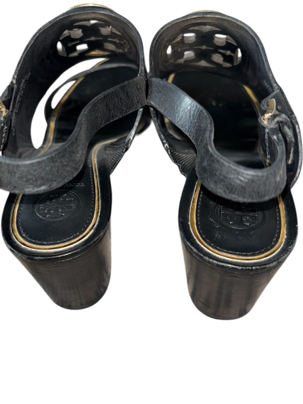 TORY BURCH Metal Miller  Leather Slingback Wedge Sandals Size 11 - Picture 4 of 9